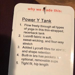 lululemon athletica Tops - Lululemon Power Y Tank (size 6, brand new) lululemon athletica Tops - Lululemon Power Y Tank (size 6, brand new)
